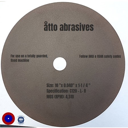 ATTO ABRASIVES Rubber-Bonded Non-Reinforced Cut-off Wheels 10"x 0.040"x 1-1/4" 3W250-100-PT